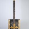 Gilded cross cigar box guitar front view
