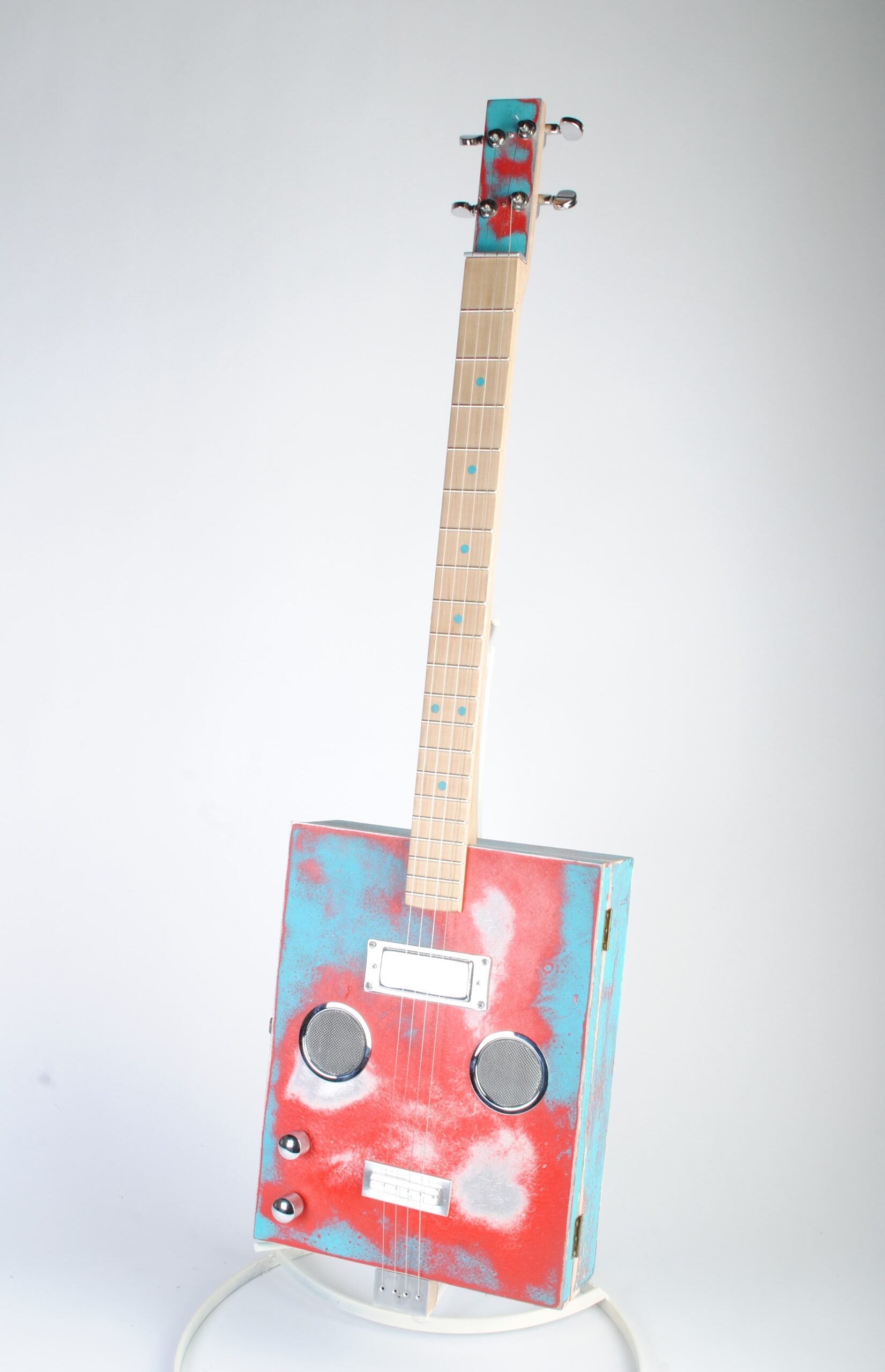 Aqua/cherry distressed paint cigar box guitar