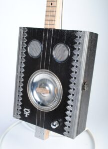 Closeup of resonator box guitar