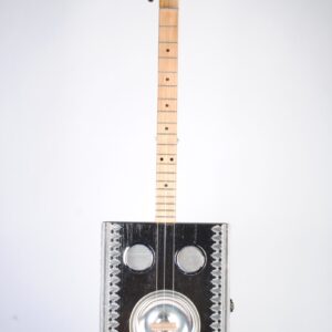 Paint can lid resonator cigar box guitar front view