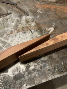 Guitar neck process. Beginning of a scarf joint