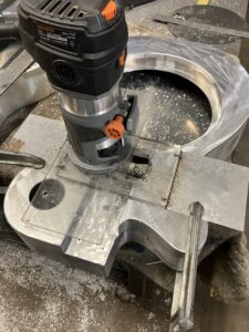 Resonator guitar body process. Routing the pickup cavity
