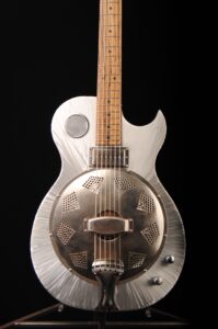 Mercury Lab Guitars Rezentine natural aluminum burst finish close up