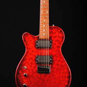 Left handed custom electric guitar with ruby red spun finish