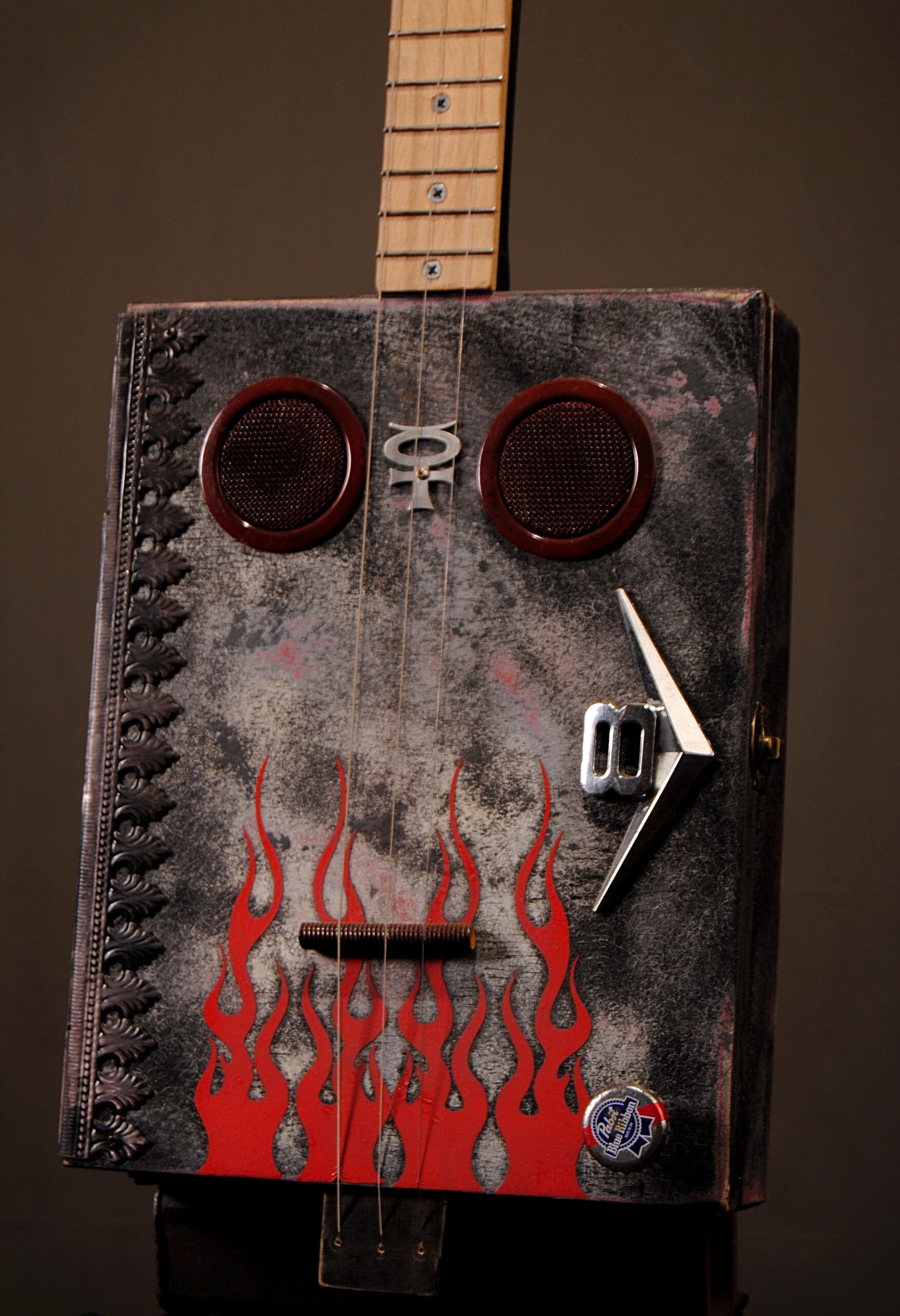 Flames Cigar Box Guitar Close